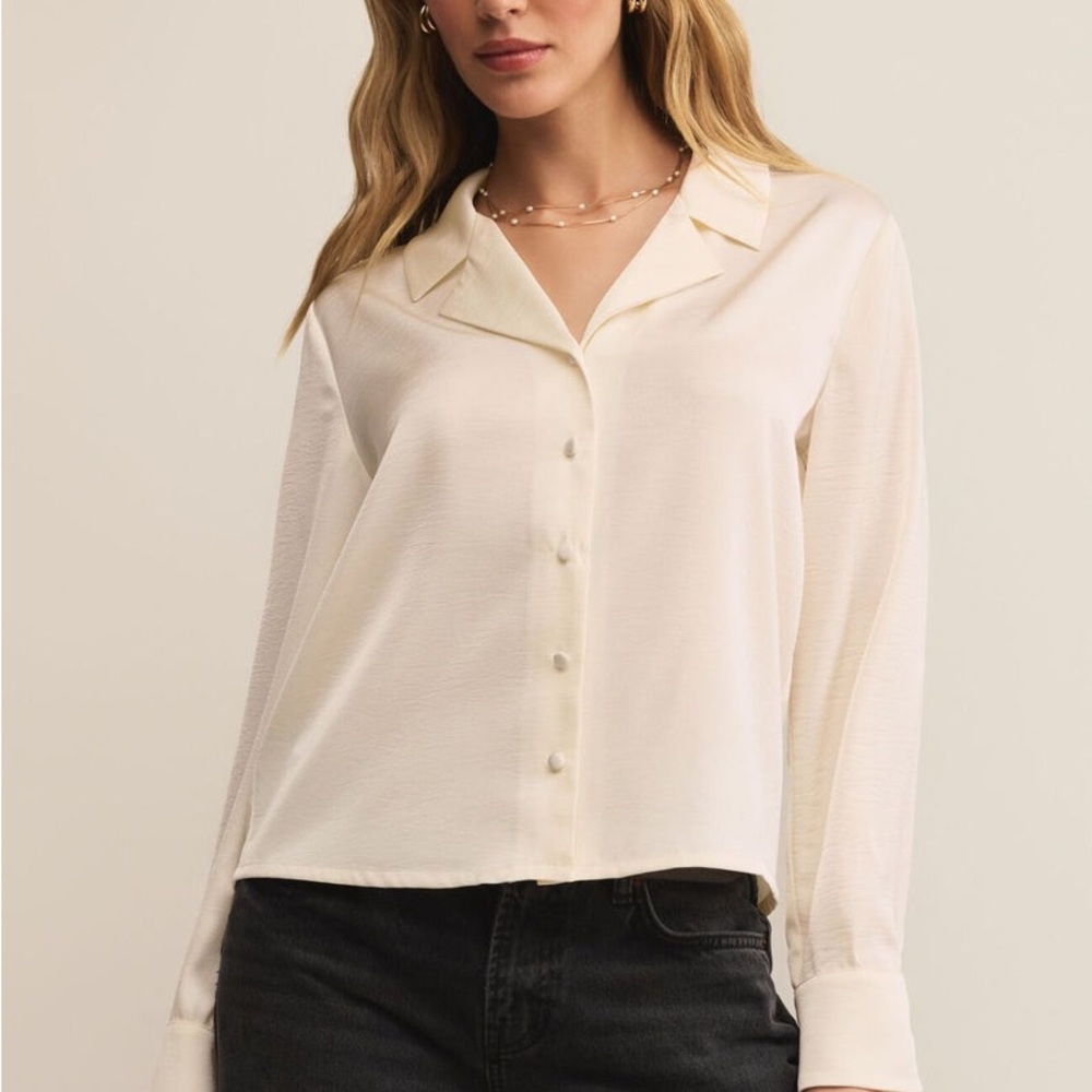Z Supply Satin Cream Button-Down Shirt Size S